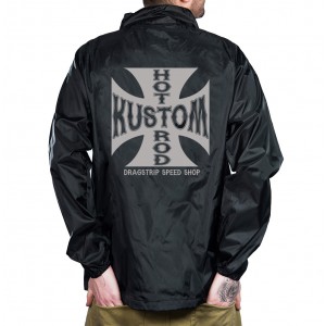 Dragstrip Clothing Mens Water resistant Coach Jacket Hot Rod Iron Cross Print